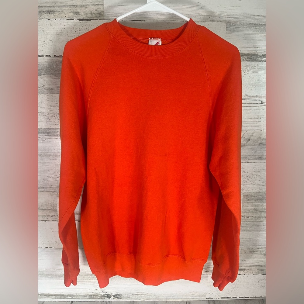 Vintage 90s Jerzees Orange Blank Crewneck Sweater Made in USA Size Large
